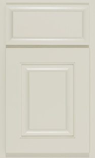 Finish: Eggshell on Maple <br>
Door Style: Square Raised Door <br>
Drawer Front: Square Raised Shaped Square Raised - Eggshell