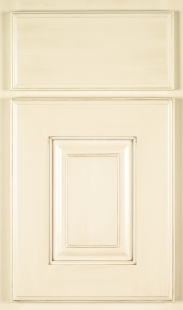 Finish: Soft White with Cafe Highlight and Brushing on Maple <br>
Door Style: Summit Door <br>
Drawer Front: Matching Five Piece Summit